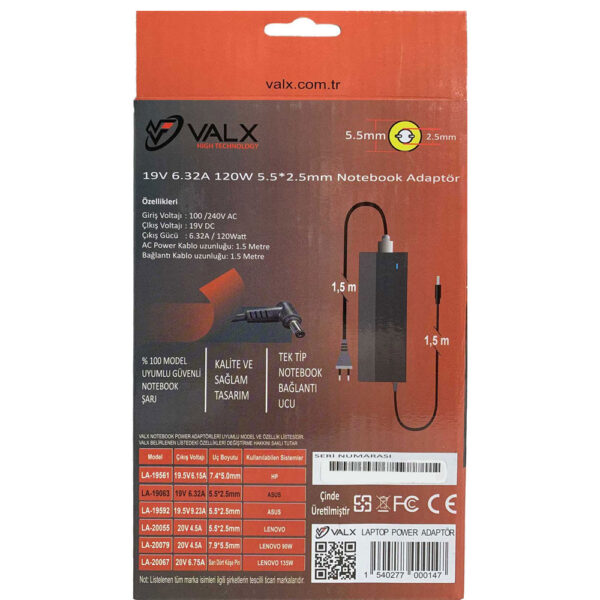Valx LA-19063 19V 6.32A 5.5x2.5 Notebook Adaptör alkayaelektronik.com